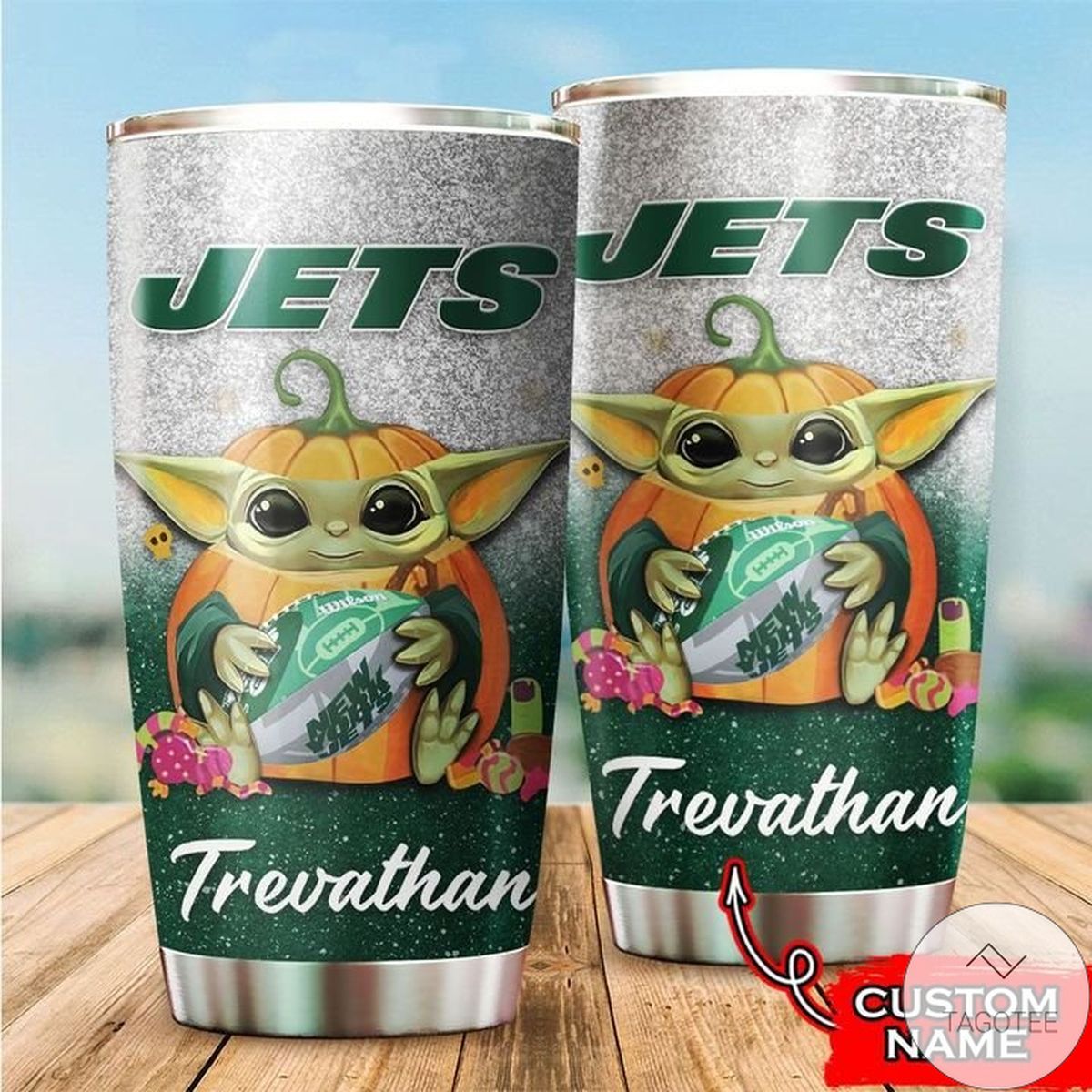 Personalized NFL New York Jets Baby Yoda Tumbler Cup Custom name