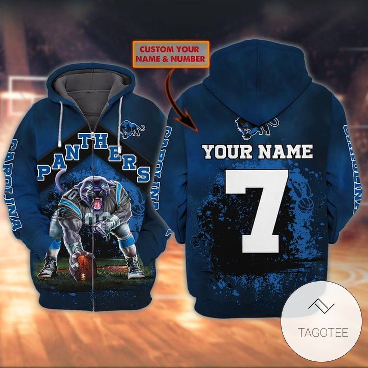 Personalized Name & Number Carolina Panthers Zip Hoodie