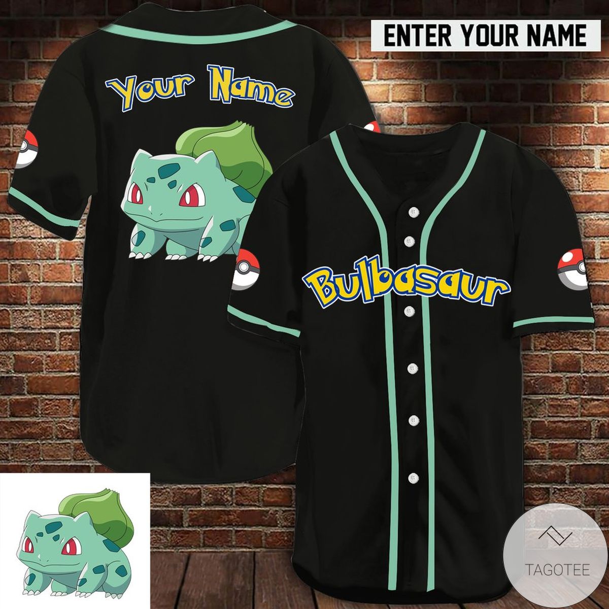 Personalized Pokemon Bulbasaur Baseball Jersey