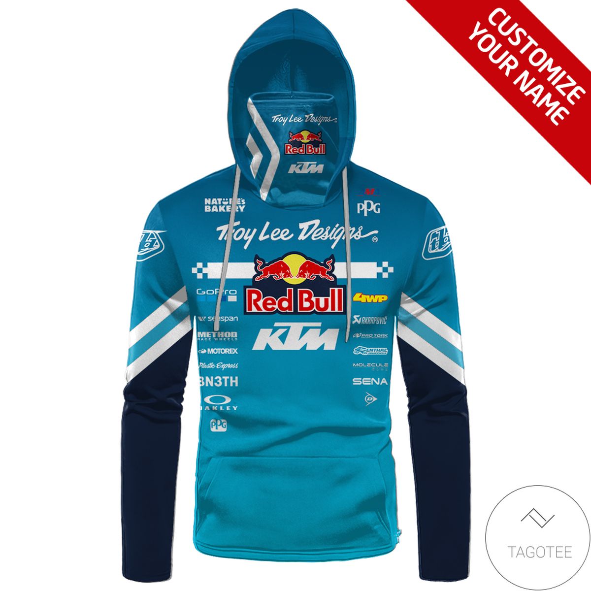 Personalized Troy Lee Designs Red Bull Branded Blue Mask Hoodie