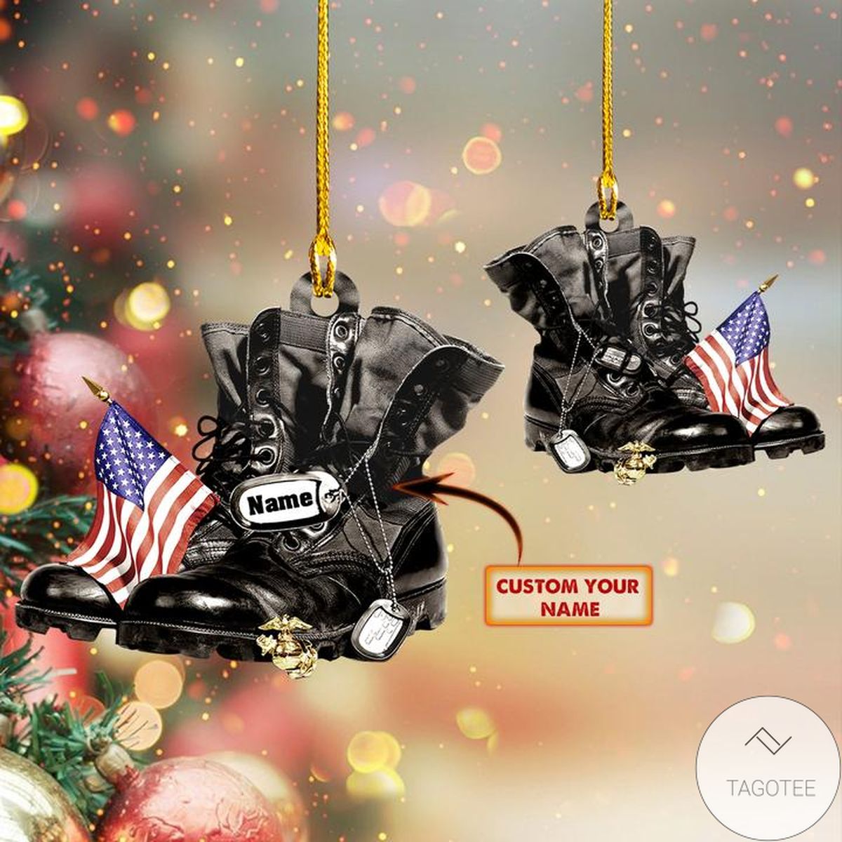 Personalized Veteran Leather Boots Ornament