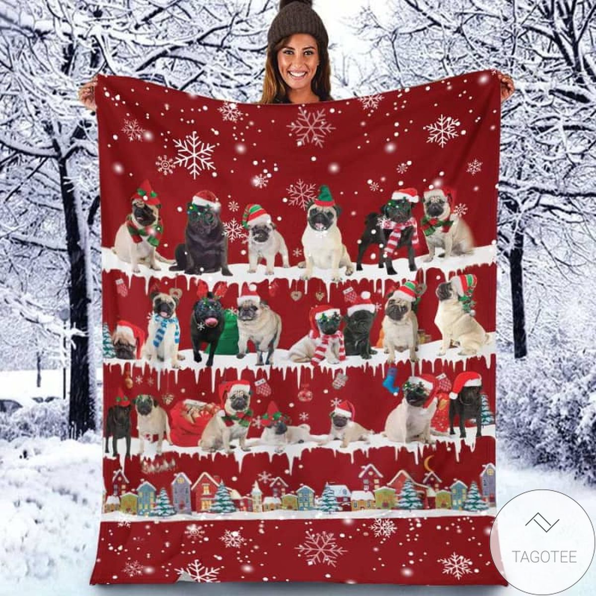 Pug - Christmas Blanket