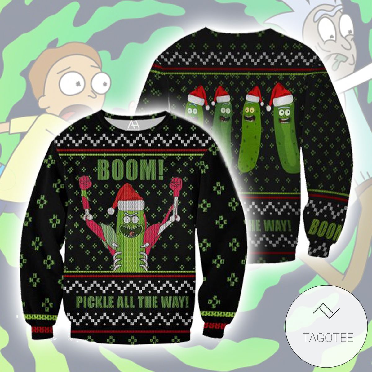 Rick And Morty Pickle All The Way Ugly Christmas Sweater