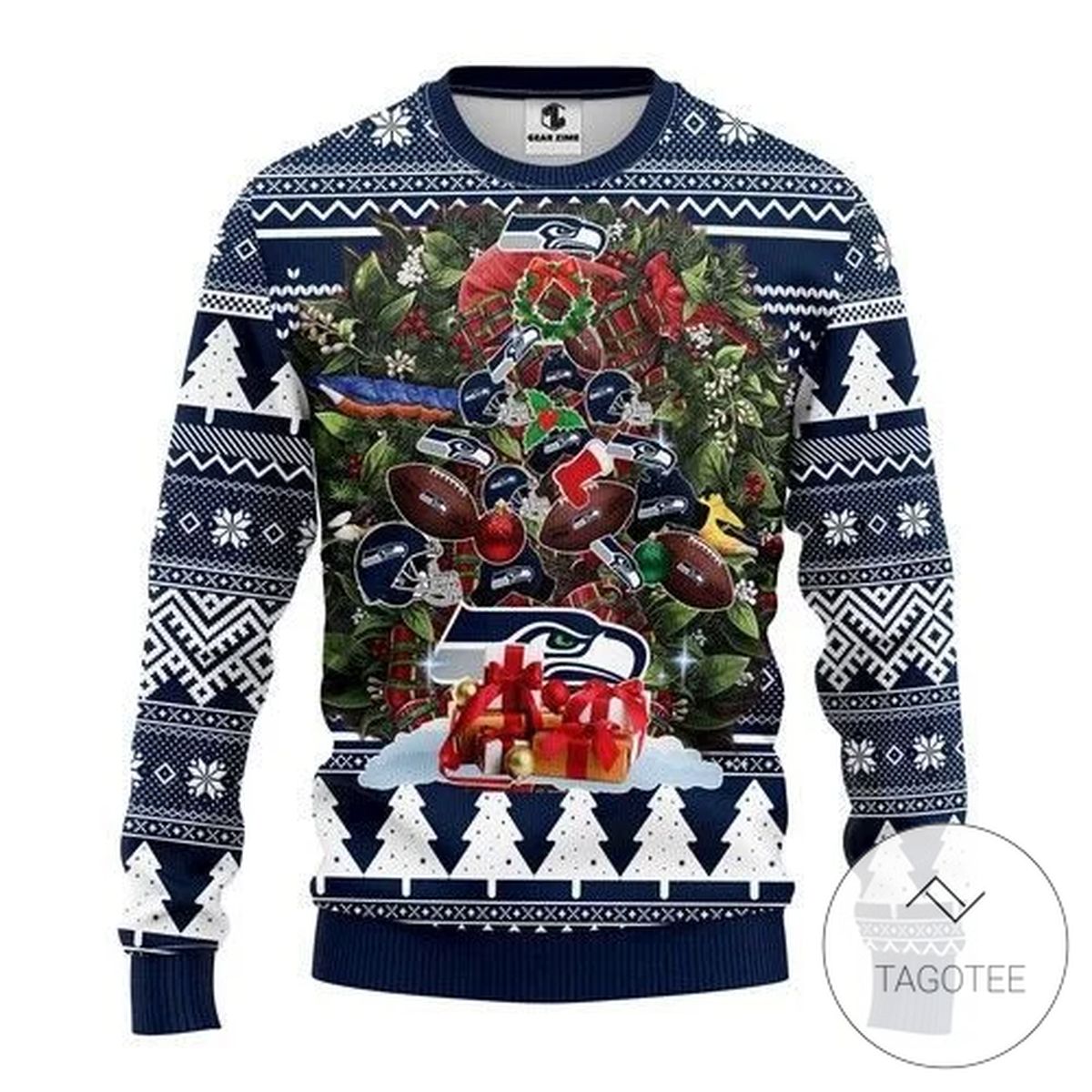 Seattle Seahawks Tree Christmas Sweatshirt Knitted Ugly Christmas Sweater
