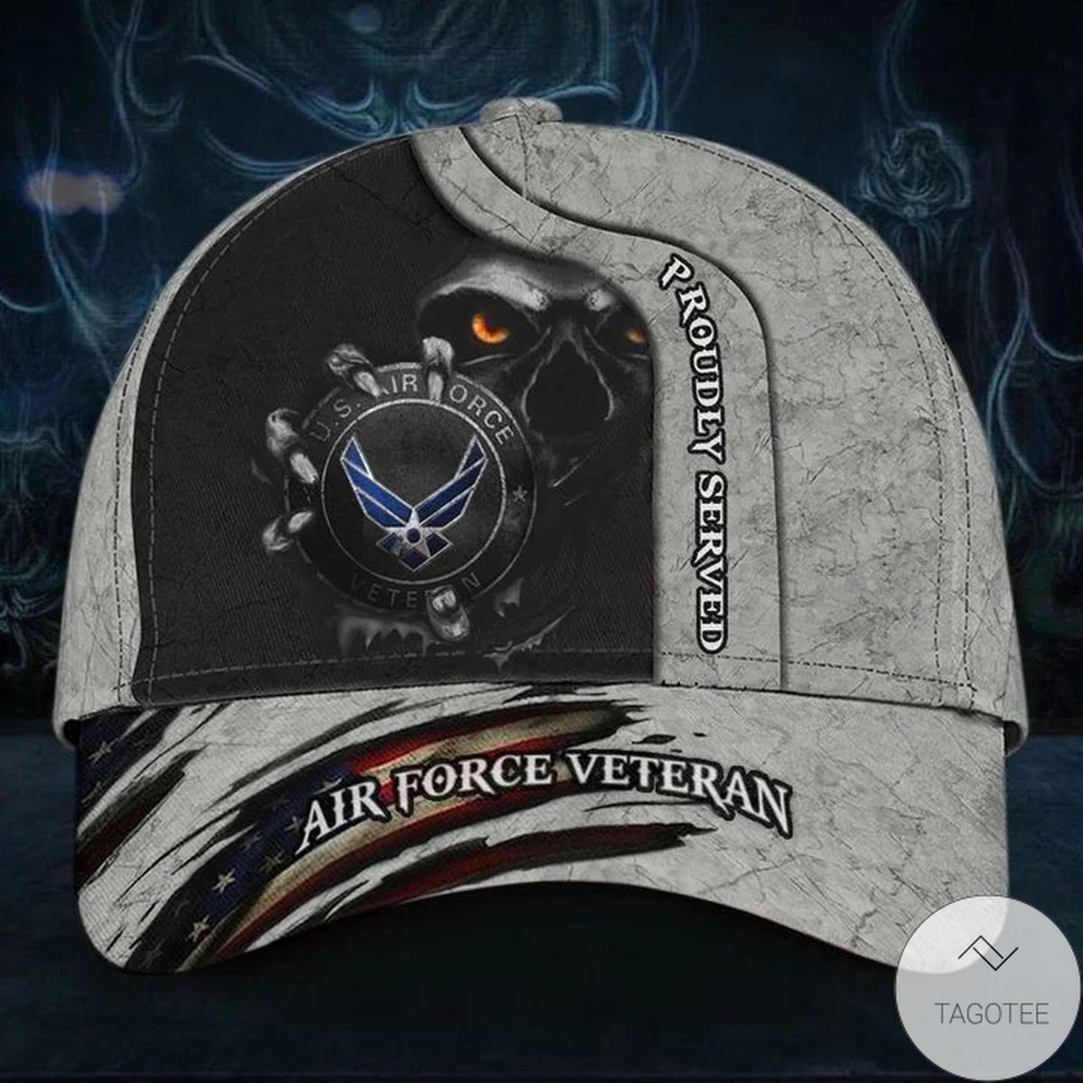 Skull Air Force Veteran Proudly Served Cap Unique USA Flag Hat Honor Veteran USAF Retired