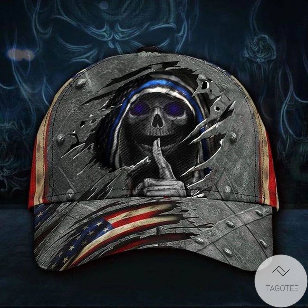 Skull Thin Blue Line Hat 3D Print Vintage USA Flag Gift Ideas For Dad