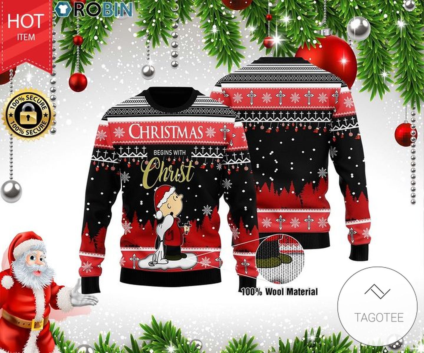 Snoopy Christmas Begins With Christ Woolen Sweater