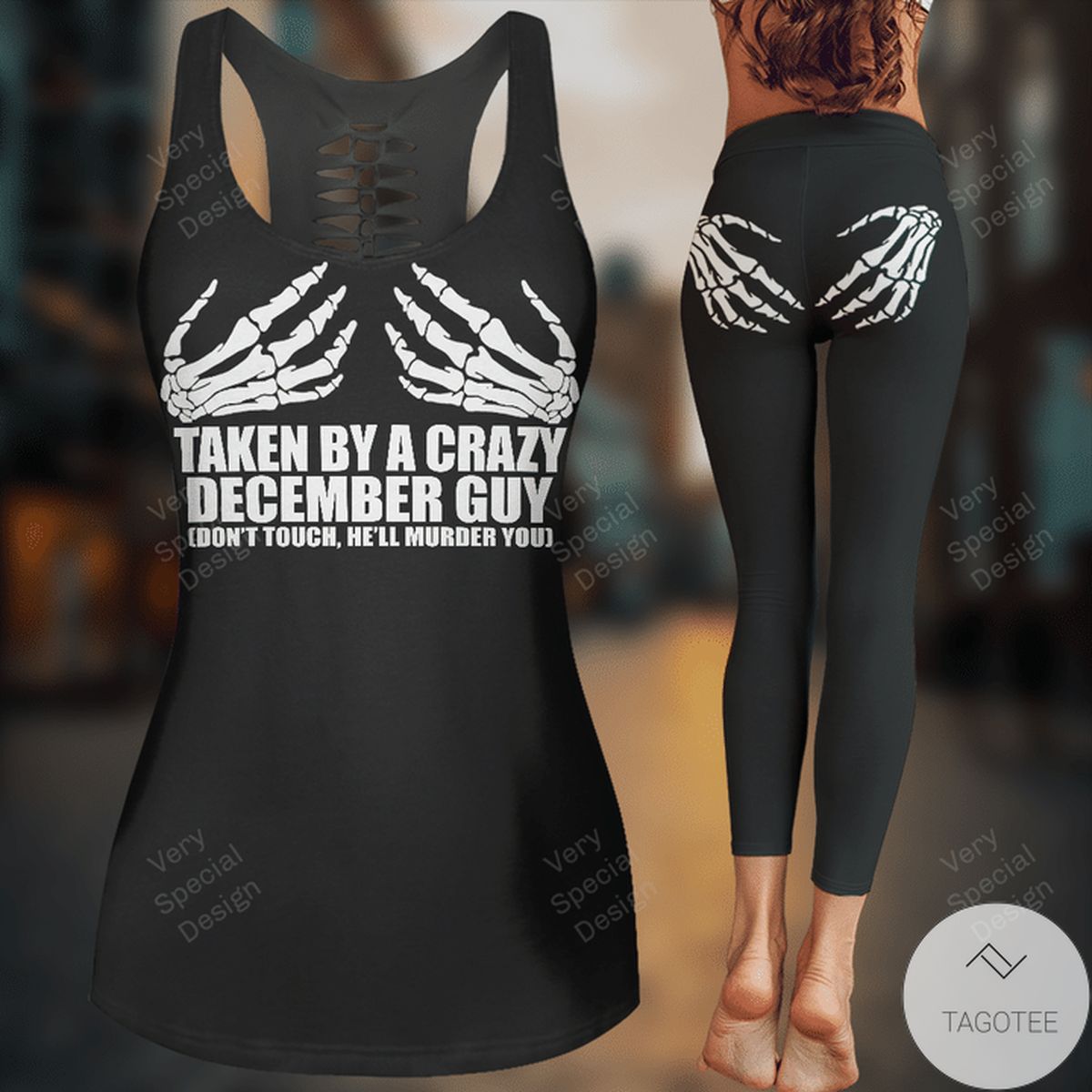 Taken By A Crazy December Guy Hollow Tank Top And Leggings