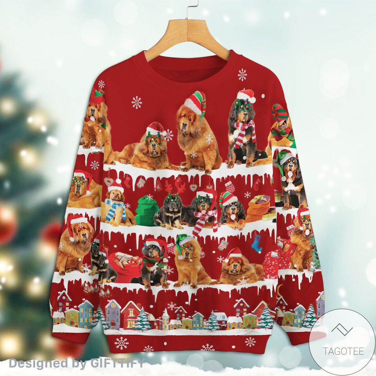 Tibetan Mastiff Snow Christmas Red Sweatshirt