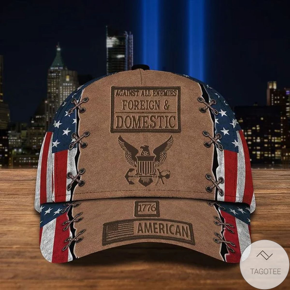 US Navy USA 1776 American Hat Against All Enemies Foreign & Domestic Navy Retirement Gift