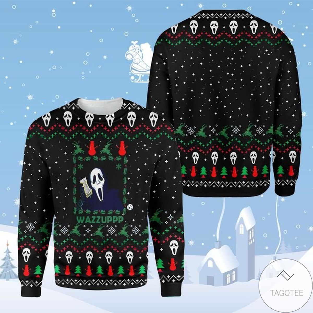 Wazzuppp Ghost Face Ugly Christmas Sweater