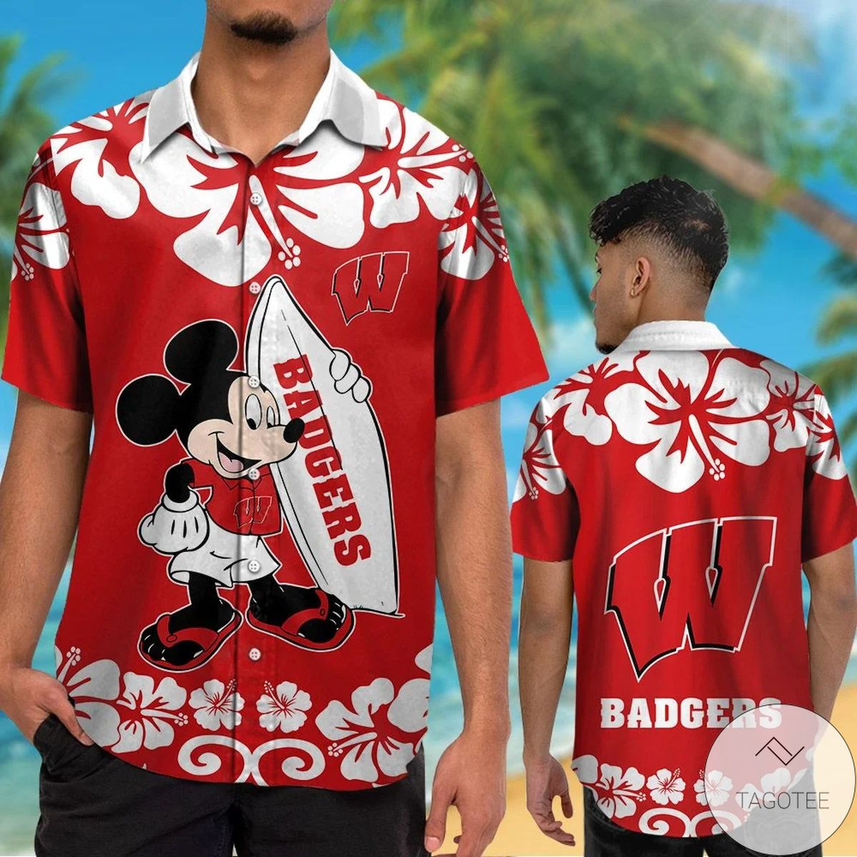 Wisconsin Badgers & Mickey Mouse Hawaiian Shirt