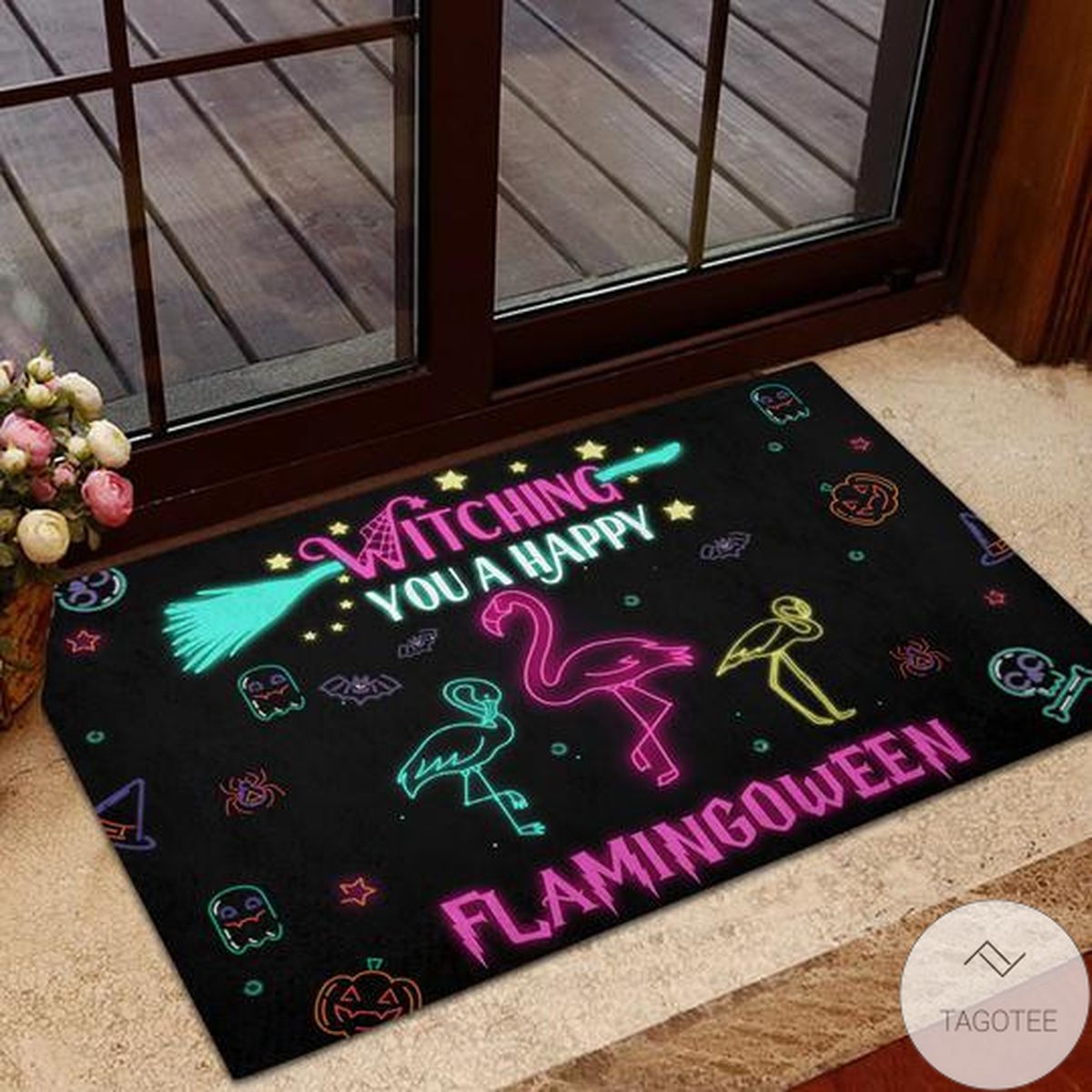 Witching You A Happy Flamingo Wine Doormat