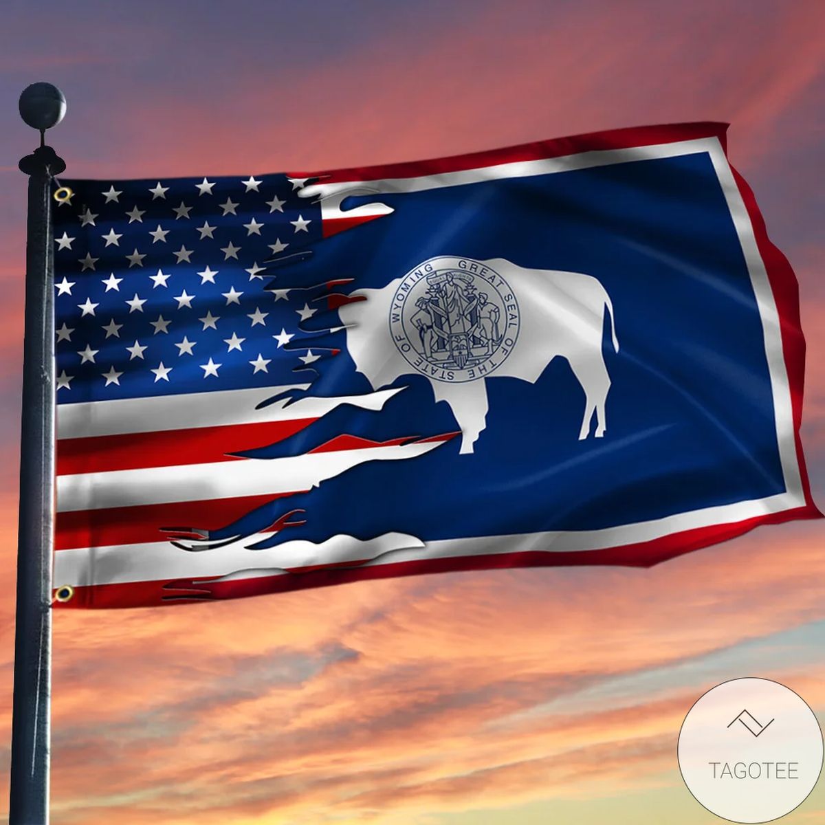 Wyoming And American Grommet Flag