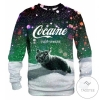 Green Cat Cocaine Snow Hoodie Christmas Sweater